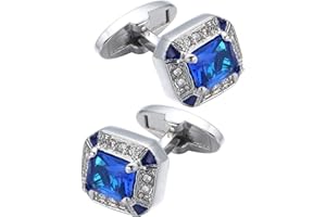 Jonwo Rectangle Crystal Silver Tone Cufflinks for Men Purple/Blue/Transparent Crystals Men's Cuff Link Set for Wedding Shirt Party Business Birthday Anniversary Dress
