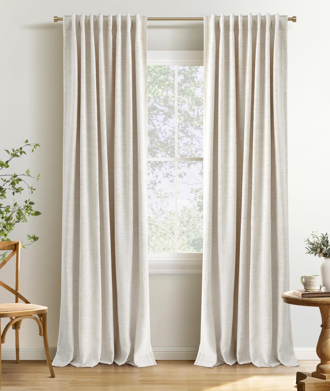 Photo 1 of INOVADAY 100% Blackout Curtains 84 Inches Long 2 Panels Set, Back Tab/Rod Pocket Linen Blackout Curtains for Bedroom, Thermal Insulated Window Drapes - Cream, W50 X L84