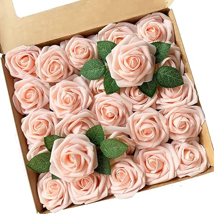 Acde Fleurs Artificielles Roses Artificielle 25pcs Mousse Rose Faux Regard Réel Avec Feuille Et Tige Ajustable Pour Diy Mariage Bouquets Mariée Fête