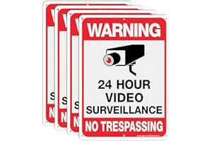 Video Surveillance Sign, No Trespassing Metal Reflective Warning Sign - 4 Pack - 10 x 7 Inches .040 Aluminum - 6 Pre-drilled 