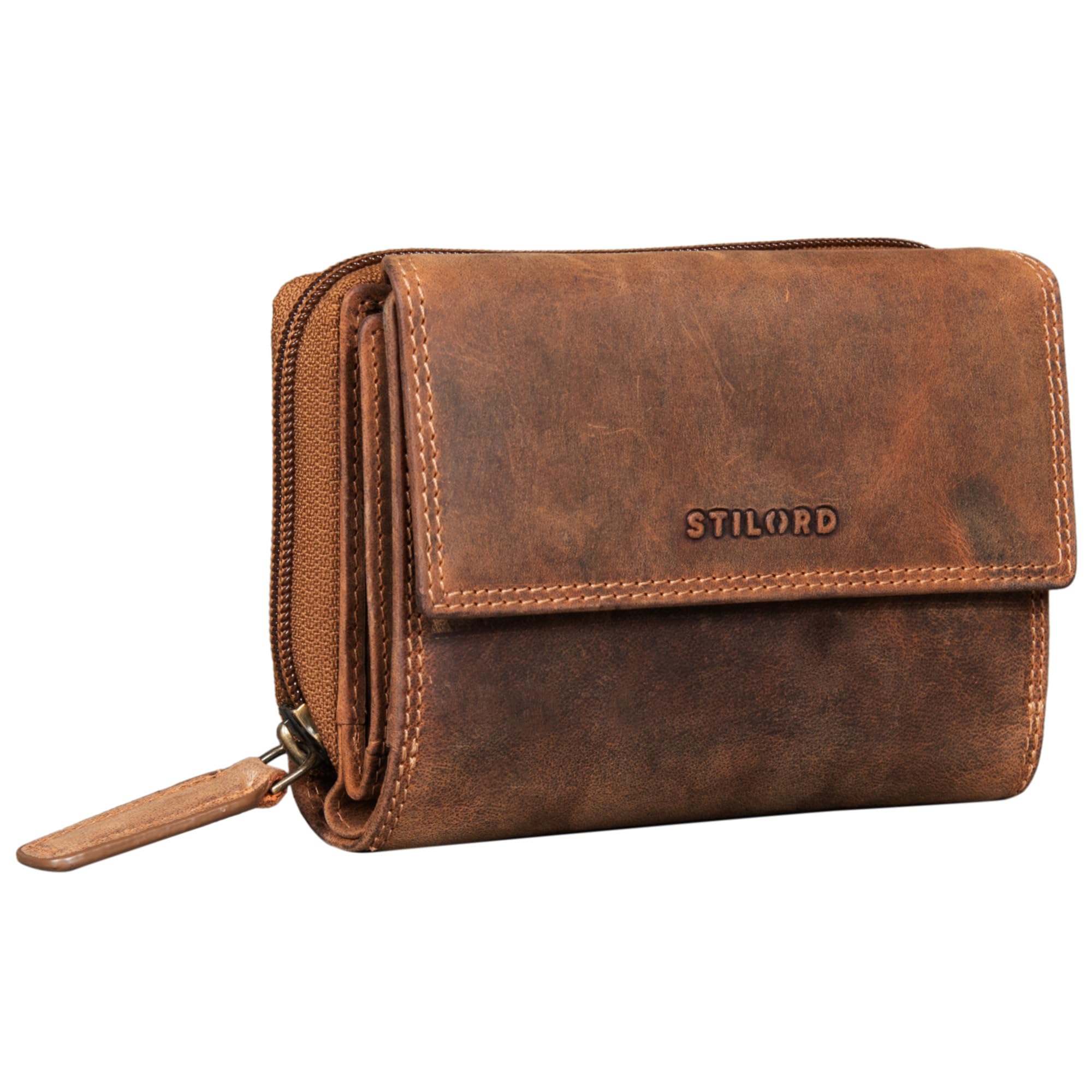 STILORD "Thea Women's Purse Leather RFID Wallet Large Vintage with NFC Protection Genuine Leather Wallets with Zipper in Gift Box Colour:Bergamo - Brown