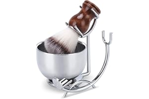 PerPro Straight Razor stand With Perfect double layer stainless steel Shaving Soap Bowl and Shaving Brush Natural Solid Wood Handle