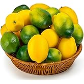 CLESDF 30 Pcs Fake Lemon, Artificial Lemons Faux Fruits Green and Yellow Lemon, Simulation Fruit for Lemonade Party Fruit Bowl Home Kitchen Photography Props