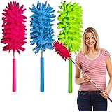 M-Jump 3 Pack Retractable Long-Reach Washable Duster for Cleaning, Microfiber Hand Duster Brush with Telescoping Pole for Cle