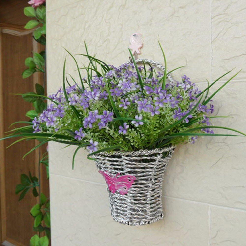 Mesmj Artificial Flower Bouquet Wall-Mounted Braided Flower Baskets ,Jasmine Purple