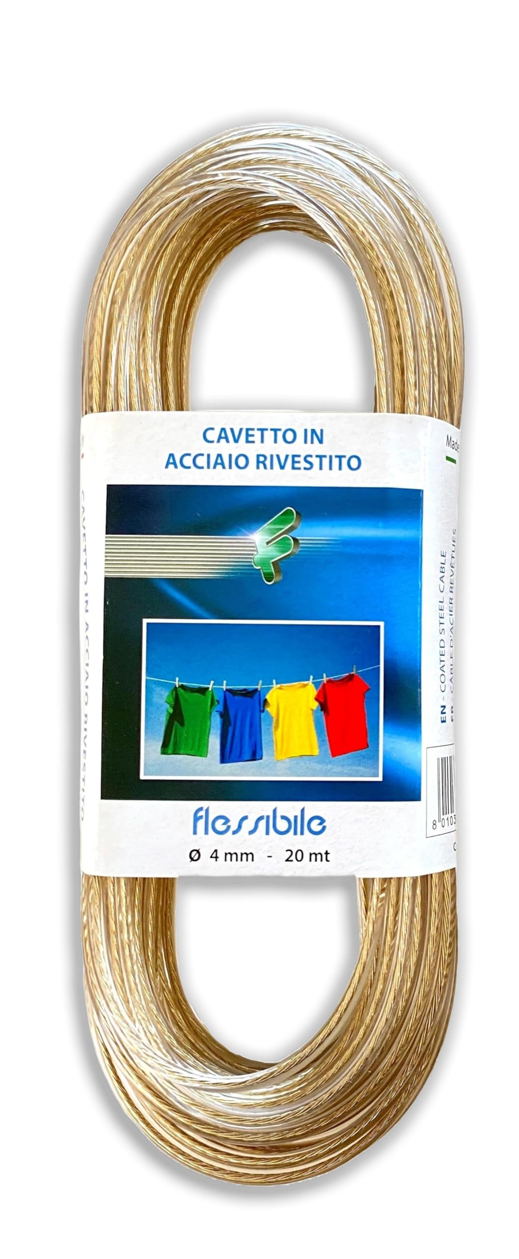 IPEA Clothesline 4 mm Steel – 20 metres – Made in Italy – Plastified Outdoor Laundry Line – Clothes – Transparent Colour – Thickness 0.5 cm