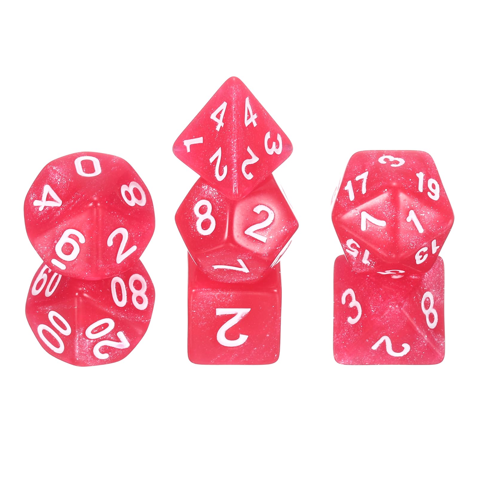 sourcing map Polyhedral Dice Set, 7 Pcs Acrylic Dice for Role Playing Table Games Tabletop Gaming Accessories, Sparkling Pink