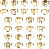 Ornaland 26 Pcs Gold Letter Ring Set A-Z Initial Open Bold Alphabet Ring Adjustable Letter Cuff Ring Personalised Accessories Jewelry Gifts for Women