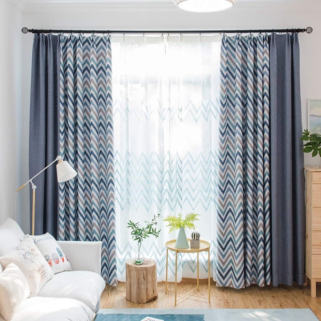 ZLYH Modern minimalist Nordic style geometric wave stitching all blackout living room floor to ceiling bedroom bedroom curtains finished (Size : 2*w1.5*h2.7m)