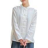 FioraMosaic Traditional Chinese Style Cotton Mandarin Collar Jacket, Long Sleeve Button-Front Top