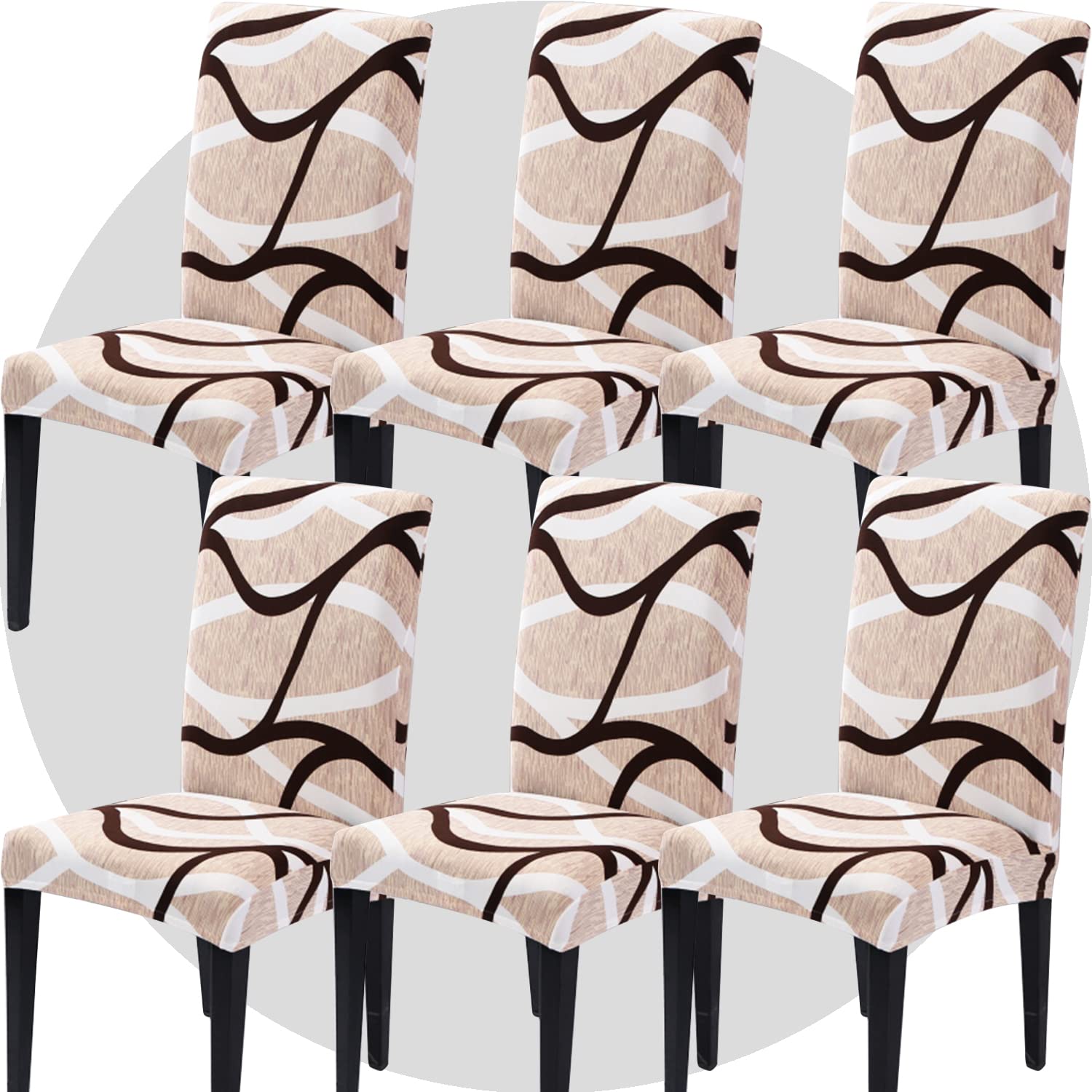 NDMMSO Dining Room Chair Covers Set of 6 Super Fit Stretch Removable Washable Dining Chair Protector Cover Seat Slipcover for Hotel, Dining Room, Ceremony, Banquet Wedding Party(Milk wave)