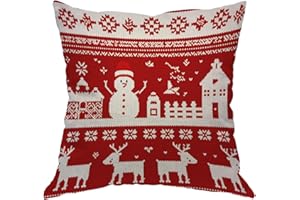 Moslion Snow Pillows Decorative Throw Pillow Cover Case Christmas Snowflake Triangle Snowman Moose Reindeer Pillow Case 18x18 Inch Cotton Linen Square Cushion Cover Happy Father's Day Sofa Bedroom Red