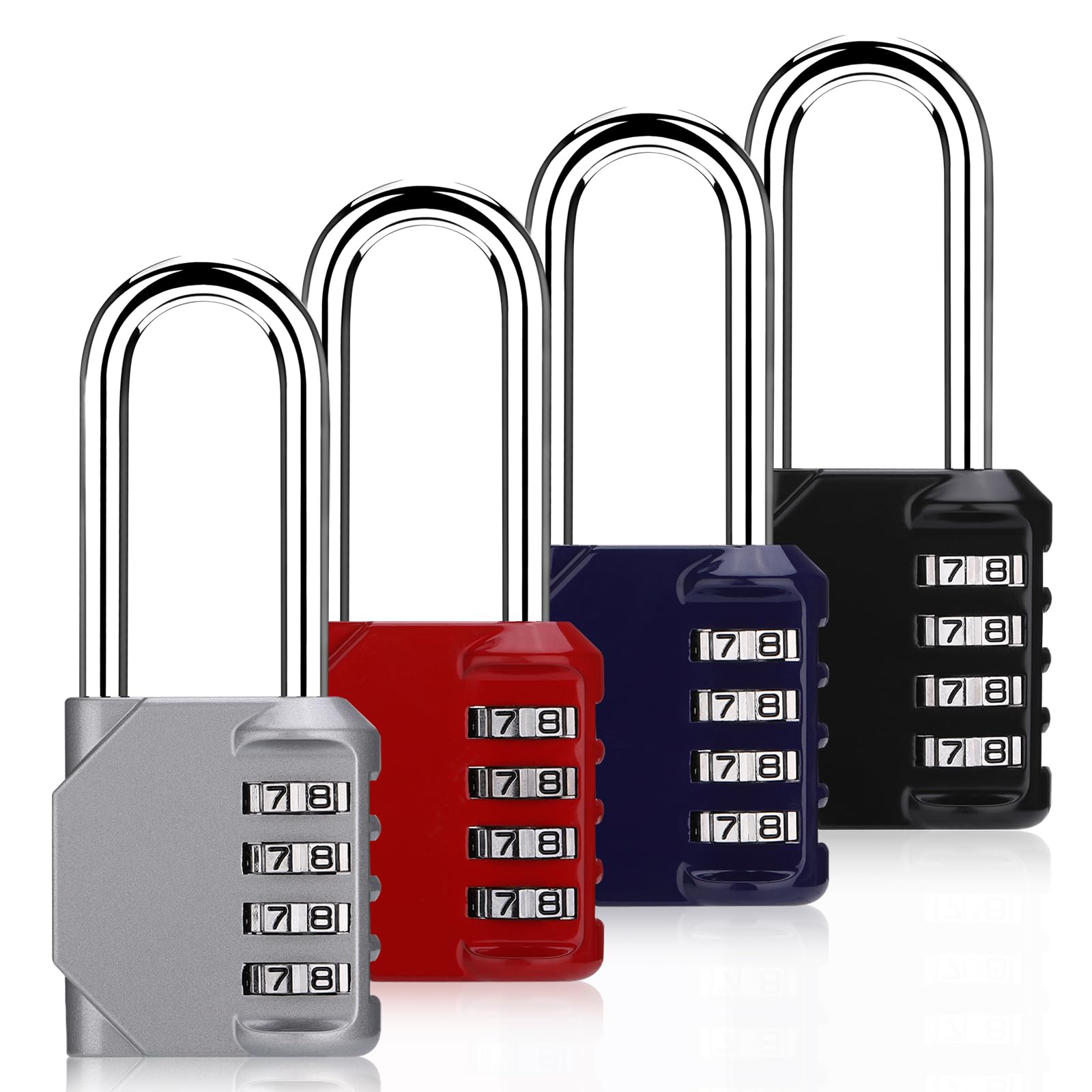4Pcs Long Shackle Combination Padlock, Outdoor Padlock Weatherproof, Heavy Duty Long Padlocks Code Lock, Shed Lock, Rustproof Padlocks with Code for Garden Gate Fence Gym Locker (B, 4 Colors)