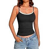 GKBK Womens Lace Tank Top Scoop Neck Ribbed Camisole Tops Adjustable Spaghetti Straps Sleeveless Summer Basic Cami Shirt