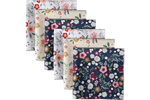 HOULIFE 6/12 PCs 100% 42S Cotton Floral Handkerchief Elegant Hankies for Women, 13.4×13.4''