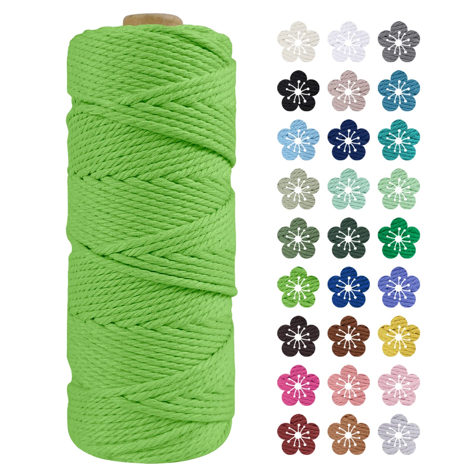 LEREATI Macrame Cord 2mm x 100m, Thick Macrame Rope Natural Cotton Rope Craft String, 3 Strand Twisted Cotton Cord Yarn for DIY Plant Hanger, Wall Hanging, Christmas Decoration (Grass green)