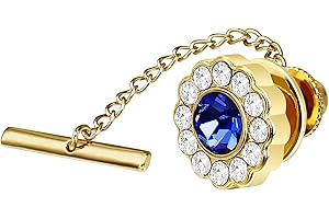AMITER Crystal/Pearl Tie Tack with Chain, Gold Mens Tie Pin Necktie Pins Lapel Pin for Wedding Birthday Anniversary Party