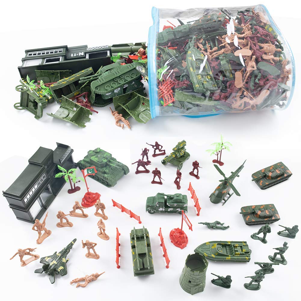 Military Base Set, 307PCS Army Toys World War II Soldiers Plastic Army Men Combat Special Forces with Hand Bag Birthday for Party Favor