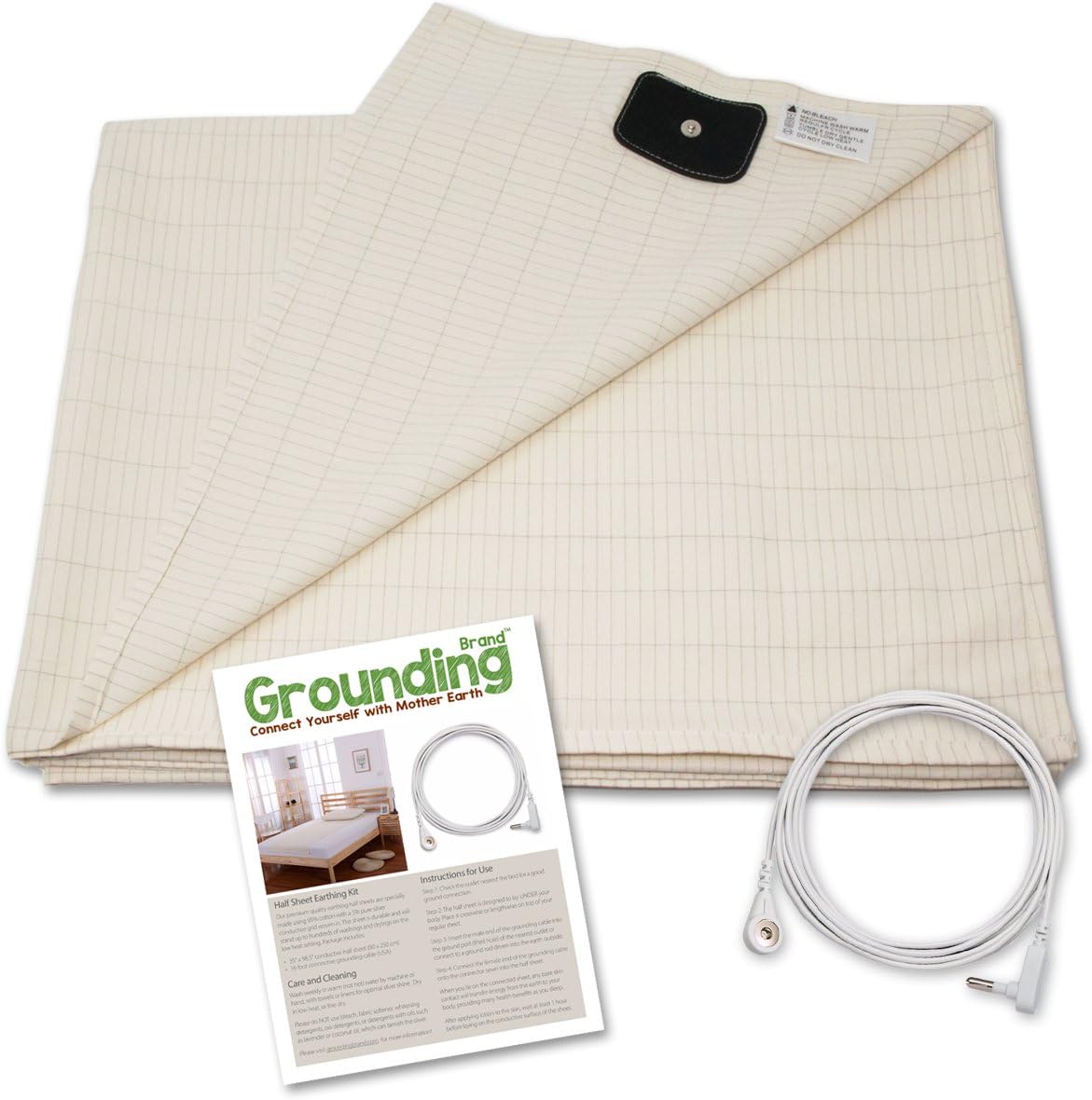 Grounding Brand Flat Full Size Sheet with Earth Connection Cable, 400TC Conductive Mat with Pure Silver Thread for Better Sleep and Healthy Earth Energy, Natural Tan