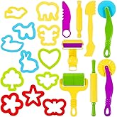 Oun Nana Playdough Tools 20 PCS Play Dough Tools Set for Kids, Various Shape Playdough Cutters & Rollers, Random Color