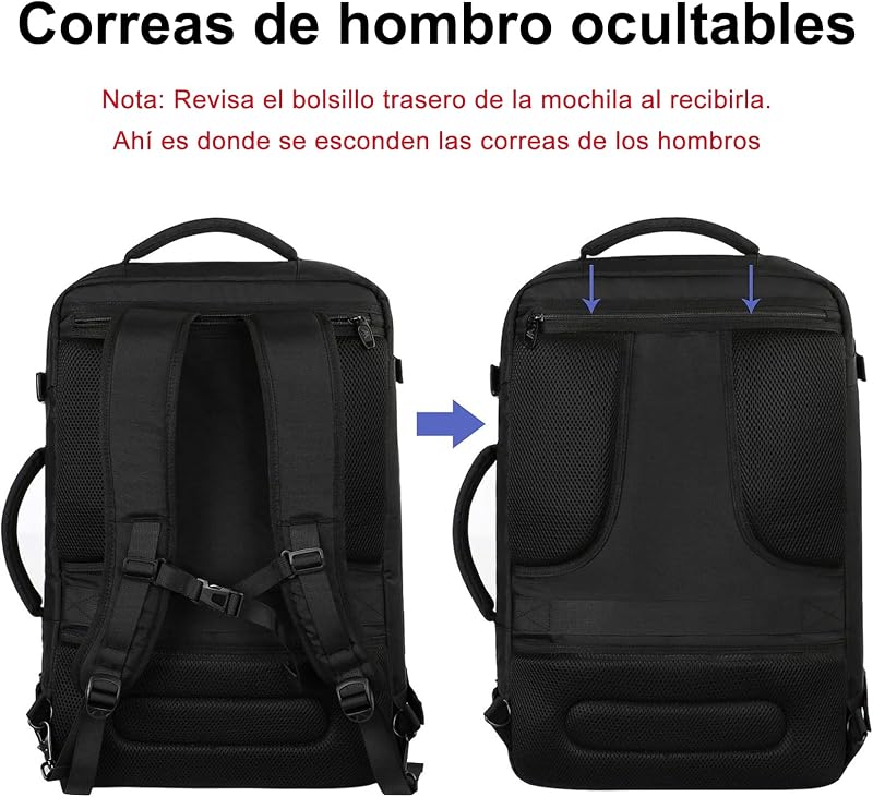 Mochila de Viagem Cabine Avião 40x30x20, Mochilas de Viagem para Mulheres e Homens, Mochila Cabine 30L Malas de Viagem, Mochila de Viagem Cabine Trabalho e Vida para Vueling, Ryanair, Preto