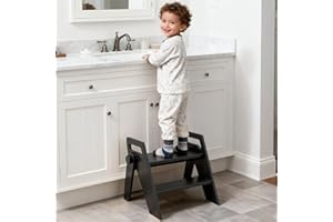 HOMEKOL Toddler Kids Step Stool: Wooden 2 Step Stool for Bathroom Sink, Foldable, Black