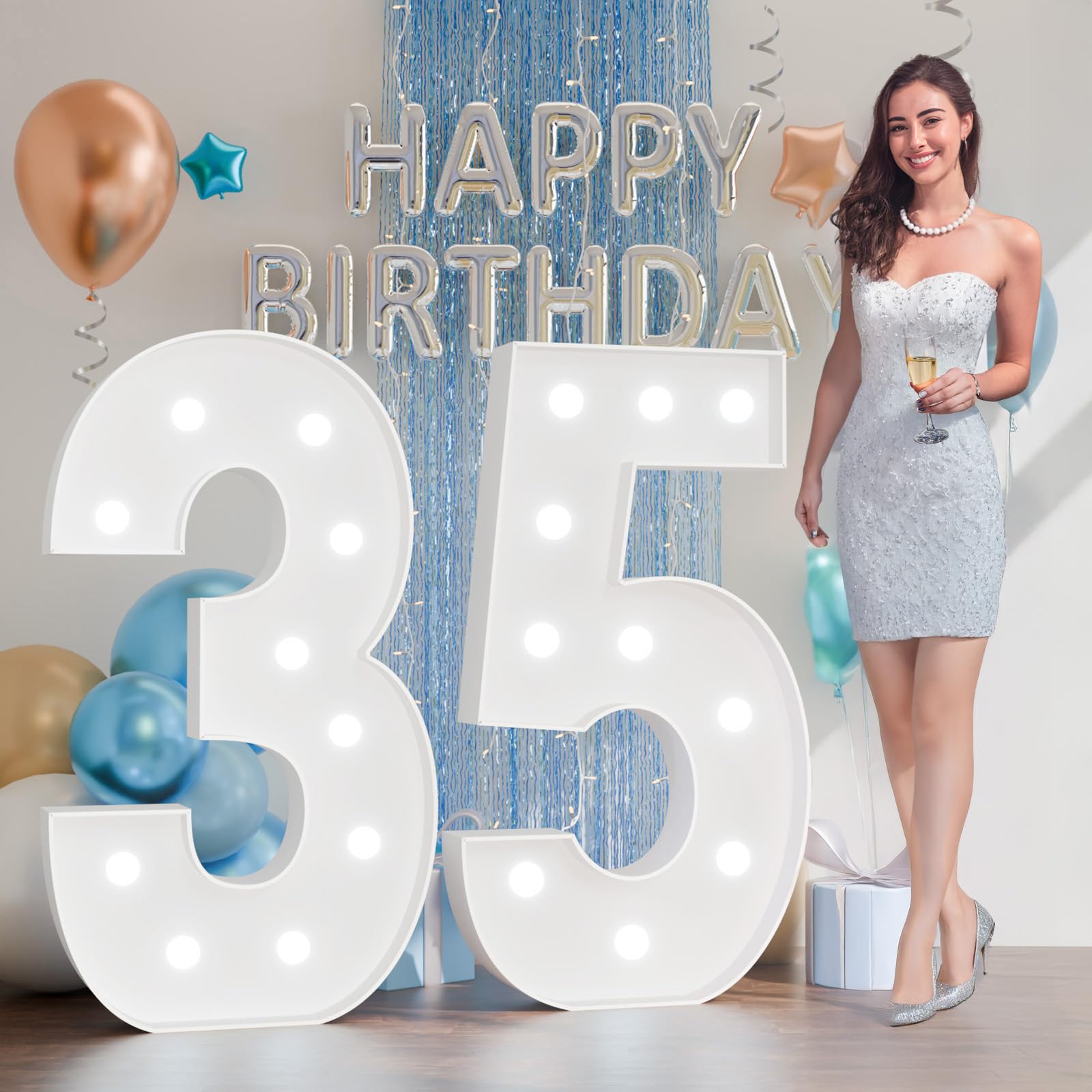 Photo 1 of Marquee Numbers 4 Feet Tall: Large Light Up Numbers for Party 35th Birthday Decorations Girl Boy Cardboard Anniversary Party Decor Foam Board Stand Sign Backdrop 35