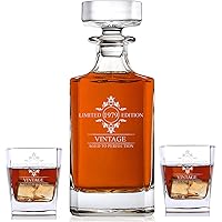 Personalized 3 piece Whiskey Decanter Set - Decanter and 2 Glasses Gift Set - Custom Engraved (Limited Edition)