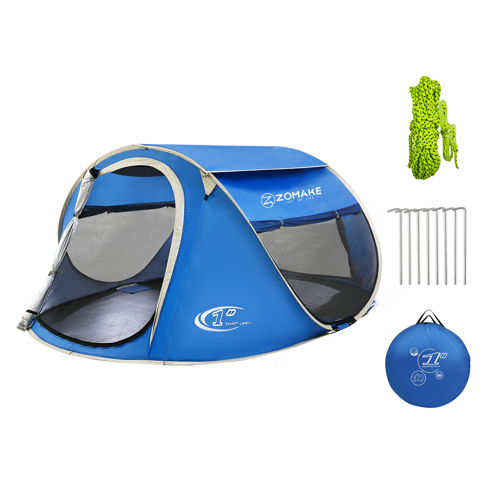 Easy Pop Up Tent 4 Person Waterproof - Pop-Up Camping Tents Automatic Tent Throw Pop Up Instant Flip Pop Tent for Camping,by ZOAMKE(Blue)
