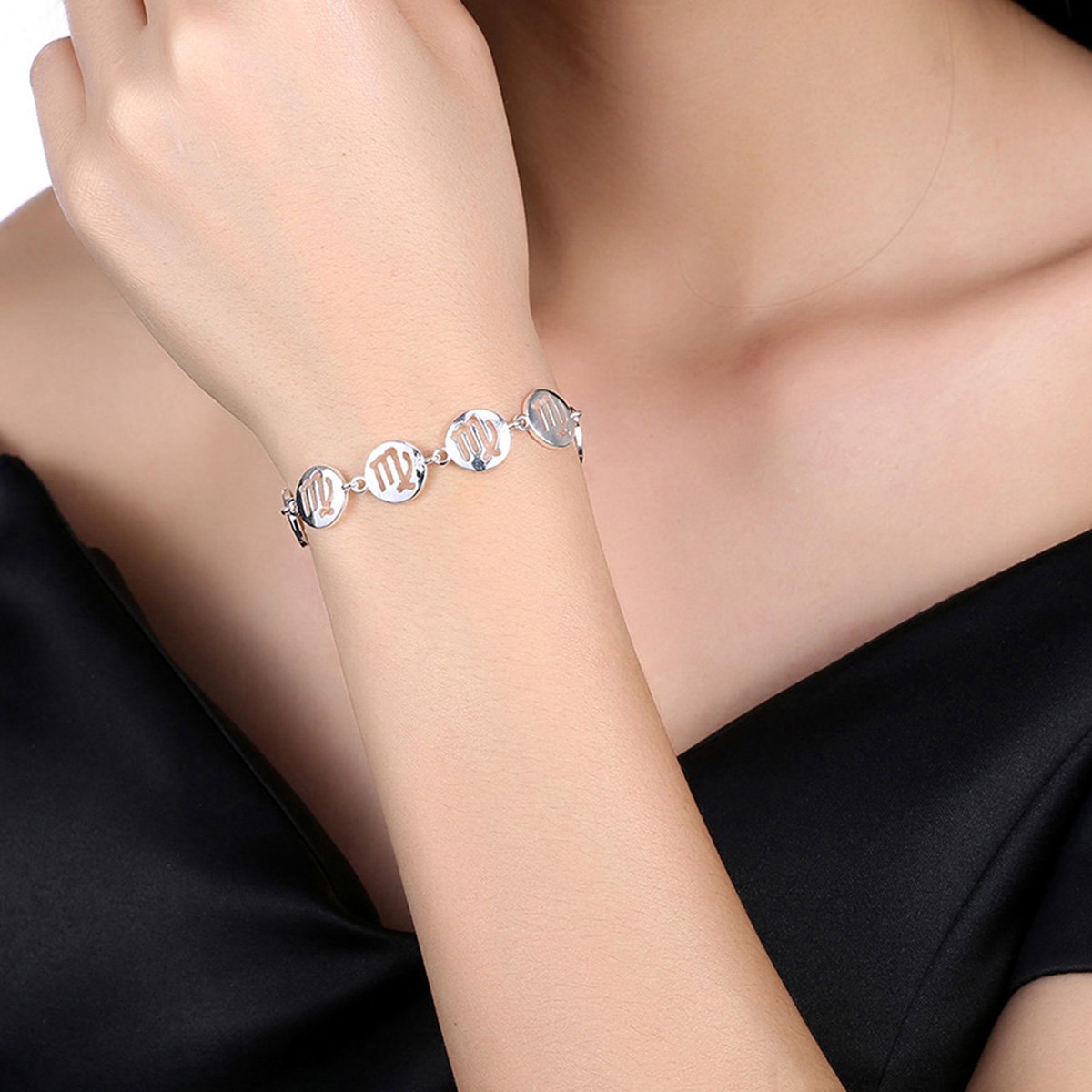 Zodiac II Sign Virgo Constellation Bangle Bracelet Silver Plated (Virgo)