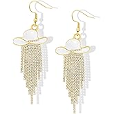 RechicGu Western Cowgirl Enamel Hat Sparkly Rhinestone Tassel Dangle Earrings Prom Country Concerts Rodeo Cowboy Outfits Jewelry Gift for Women
