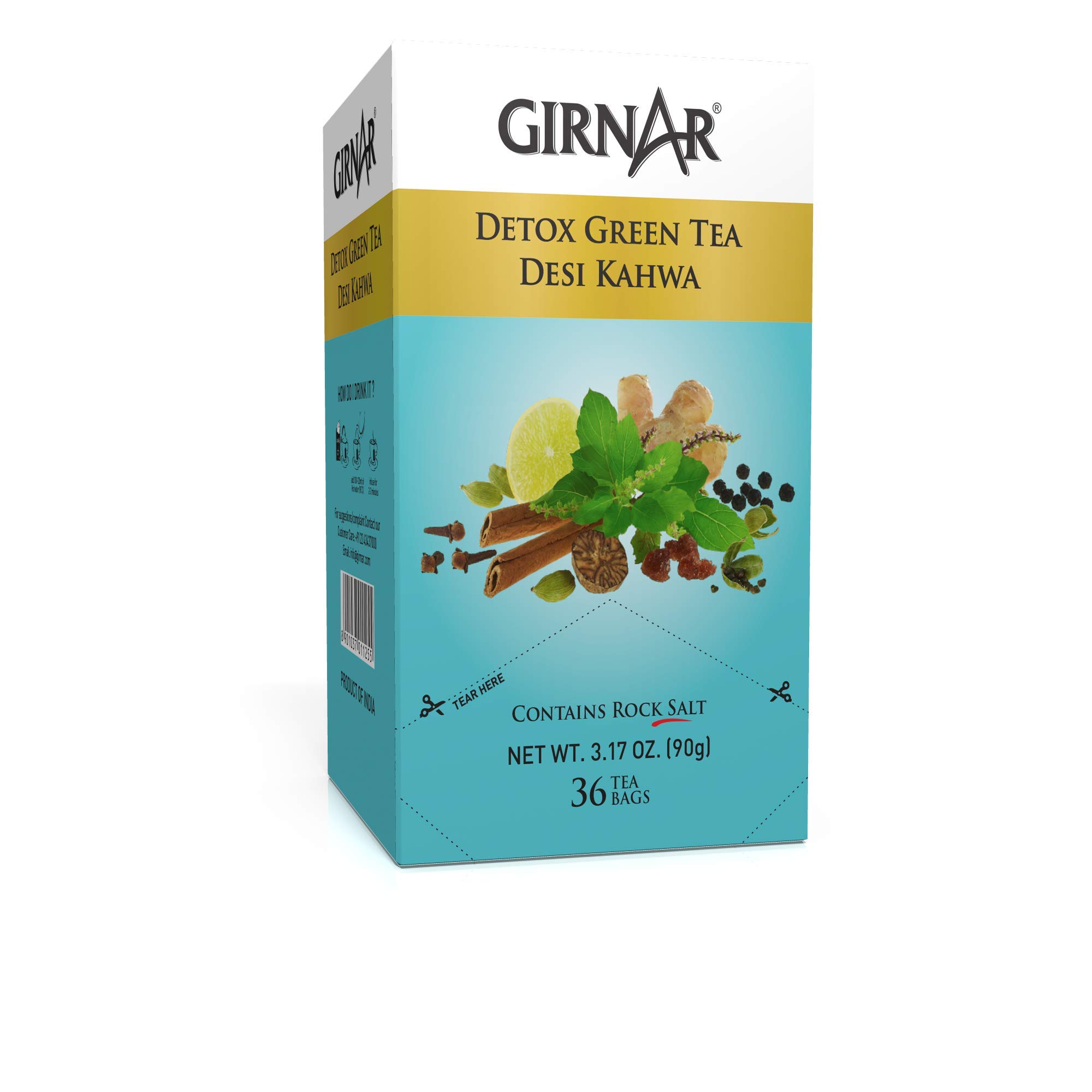 Girnar Green Tea With Ginger, (36 Tea bags) Grocery