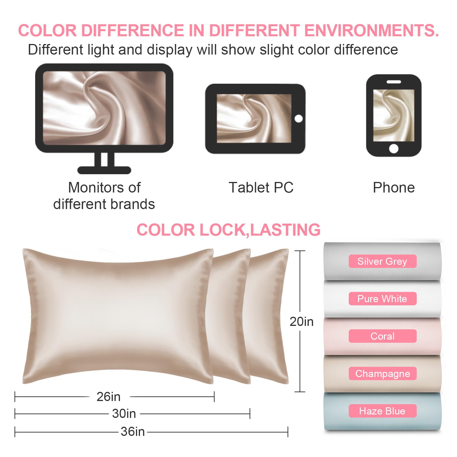 Mulberry Silk Pillow Cases Standard Size with Hidden Zipper, Ultra Smooth and Soft Breathable Cooling Silk Satin Pillowcase for Hair and Skin, Gifts for Women Men (Champagne, 20x26 Inches, 1 Pack) - Image 7