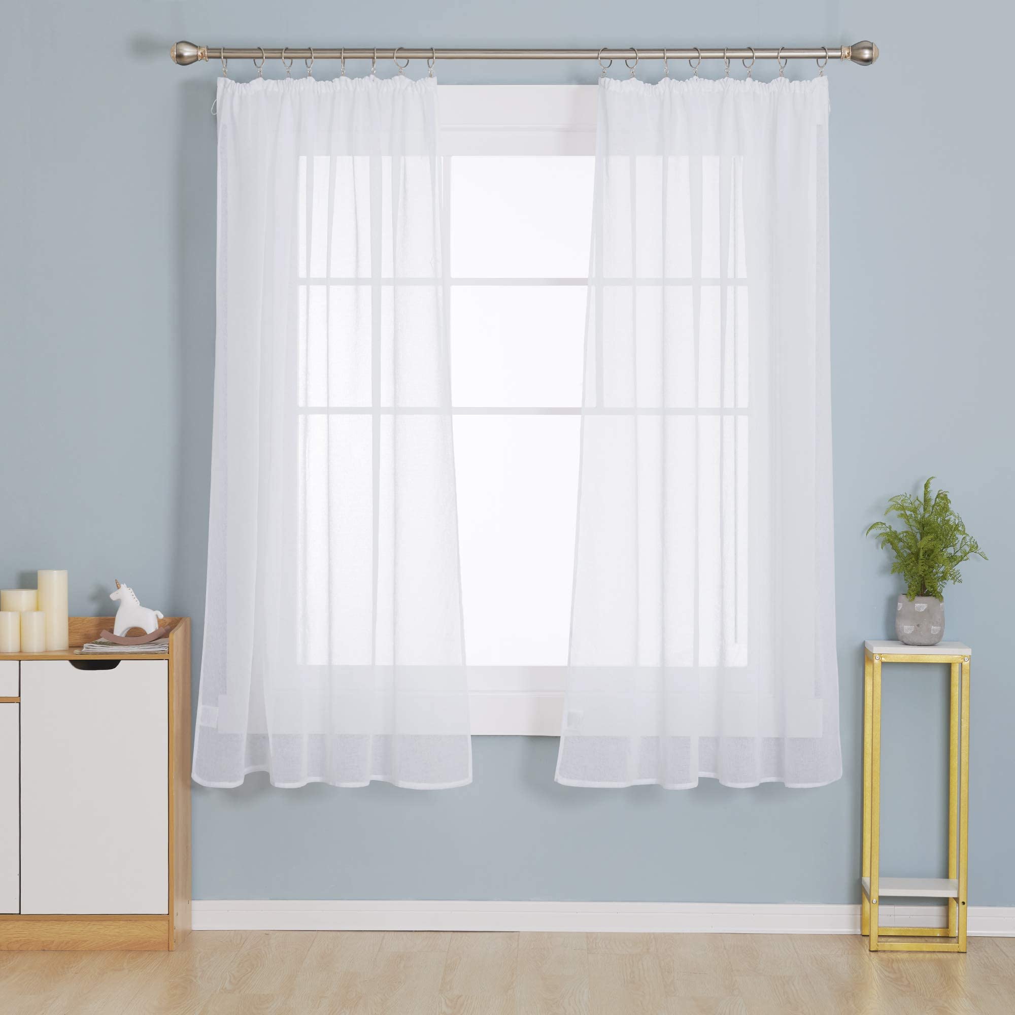 Deconovo Semi Voile Net Curtains - Super Soft Sheer Pencil Pleat Cafe Curtains, 52 x 63 Inch White, 2 Panels