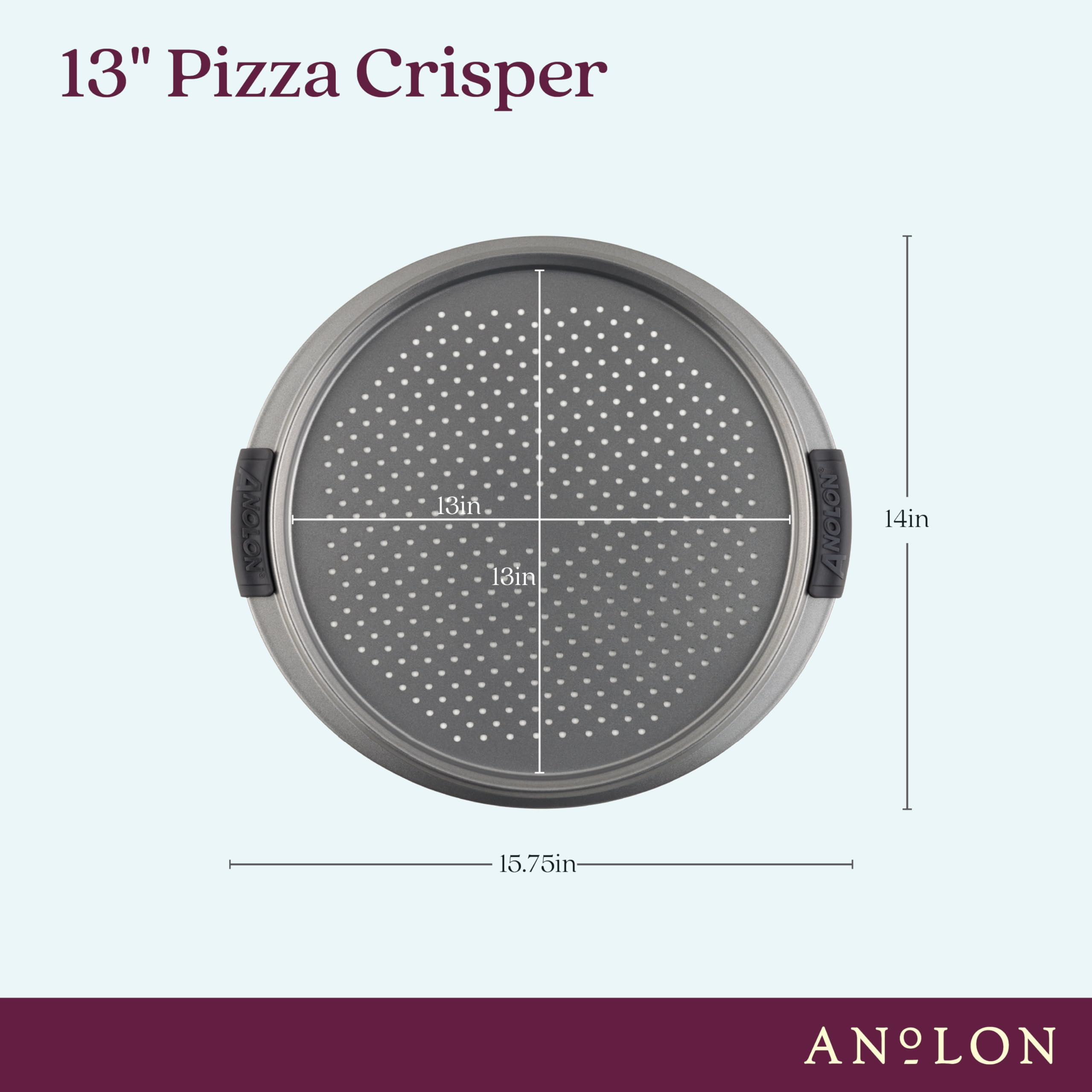 Anolon Advanced Nonstick Bakeware 13-Inch Pizza Crisper, Gray with Silicone Grips