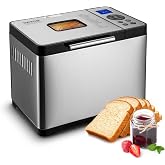 VEVOR Bread Maker, Stainless Steel Bread Machine，Nonstick Ceramic Pan Bread Maker Machines with Gluten Free Setting, 19-in-1 2LB Dough Machine, Digital, Programmable, 3 Loaf Sizes, 3 Crust Colors