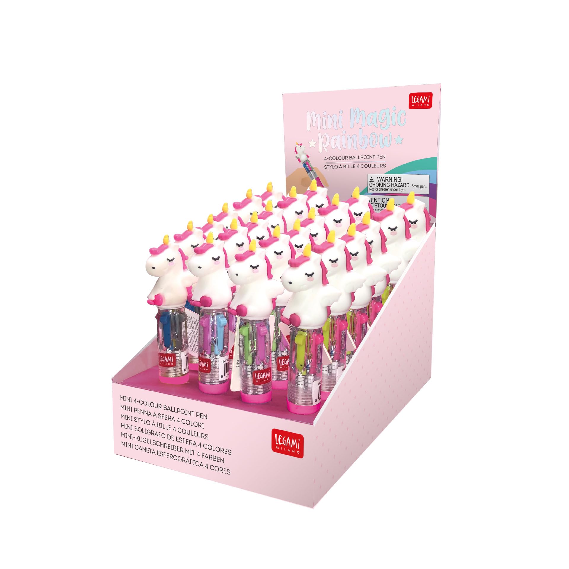 Legami MRP0001 Mini-Kugelschreiber, 4 Farben, Mini Magic Rainbow, 2,3 x 10 cm, 4 Farben, Grün, Hellblau, Lila, Rosa, Spitze 1 mm, ergonomischer Griff aus Silikon 3