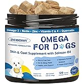Omega 3 for Dogs with Salmon Oil, Fish Oil for Dogs Skin and Coat Supplement, Dog Allergy Relief, Hot Spot Treatment, Anti Shedding, Hip & Joint Support with EPA & DHA, Biotin, Vitamin E