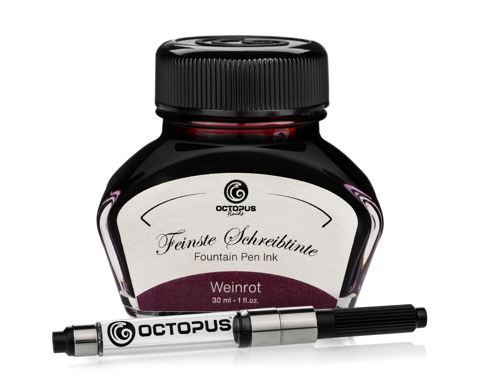 Octopus Fluids Weinrot Writing Ink with Converter, Fountain Pen Ink, Red 30 ml