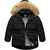CTFASHION Boy's Winter Coat Waterproof Kids Puffer Jacket Thicken Parka Fleece Lined Bubble Ski Snow Outerwear with Fur Hood
