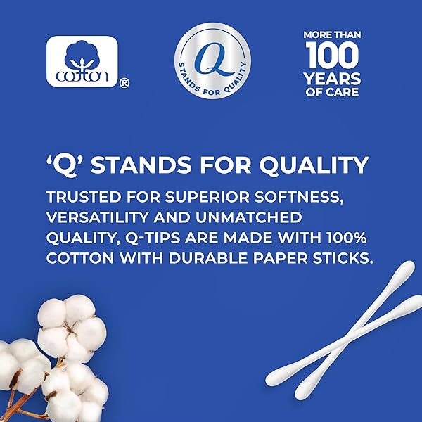 Q-TIPS COTTON SWABS FOR HYGIENE AND BEAUTY CARE ORIGINAL COTTON SWAB MADE WITH 100% COTTON 750 COUNT