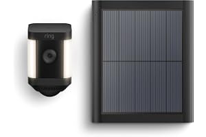 Like-New Ring Spotlight Cam Plus, Solar | Two-Way Talk, Color Night Vision, and Security Siren (2022 release) - Black