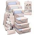 ALL INCLUDED 10 Set Durable Packing Cubes for Suitcases,Gifts for Women Mom, UPGRADED Anti-Tear Stitching, NEW Improved Luggage Packing Organizers for Travel Accessories (Beige)