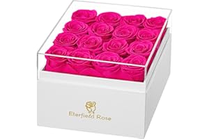 Eterfield Forever Flowers Preserved Flowers for Delivery Prime Real Roses That Last Over a Year Gifts for Her Mothers Day Valentines Day (Square White Box, 16 Hot Pink Roses)