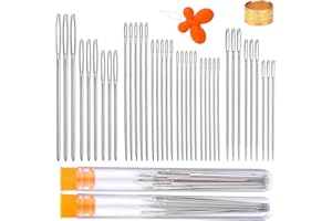 SHWAKK 38PCS Large Eye Hand Sewing Needles, 3 Types Stitching Needles, 6 Sizes Big Eye Sewing Needles with Needle Threaders, Assorted Sizes, Embroidery Needles for Hand Sewing, Big Eye Blunt Needle