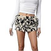 winkbay Women's Leopard Print Fuzzy Fur Skirt Low Rise Mini Y2k Party Club Skirts