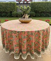 Ridhi Salmon Pink 100% Cotton Round 110 Tablecloth