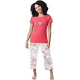 HUE Printed Knit Short Sleeve Tee and Capri 2 Piece Pajama Set Sleepwear