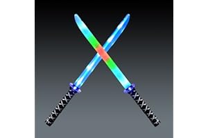 JOYIN 2 Packs Toys Ninja Swords for Kids with Motion Activated Clanging Sounds Vibrant Blue and Multi Color Deluxe Play Sword for Halloween Party, Costume Accessories