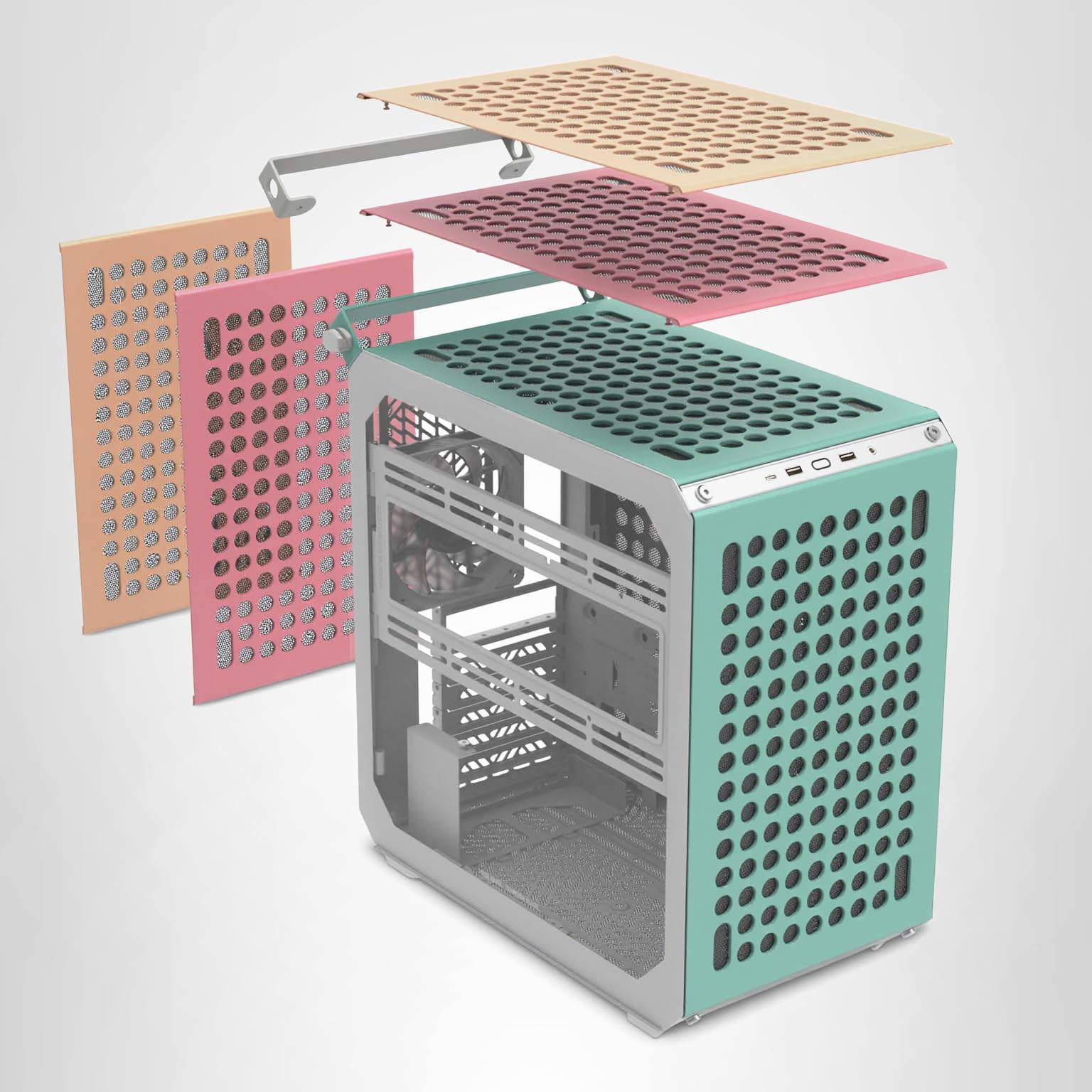 Cooler Master QUBE 500 Flatpack Macaron High Airflow Gaming ATX PC Mid-Tower, Customizable, Tempered Glass, Vertical GPU Mount, 365mm GPU Clearances, USB-C, Carrying Handle, Gem Mini